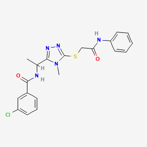 molecular formula C20H20ClN5O2S B4226546 N-(1-{5-[(2-anilino-2-oxoethyl)thio]-4-methyl-4H-1,2,4-triazol-3-yl}ethyl)-3-chlorobenzamide 
