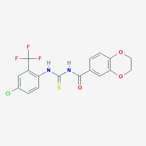 molecular formula C17H12ClF3N2O3S B4226562 N-({[4-chloro-2-(trifluoromethyl)phenyl]amino}carbonothioyl)-2,3-dihydro-1,4-benzodioxine-6-carboxamide 