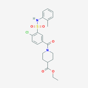 molecular formula C22H25ClN2O5S B4226594 ethyl 1-(4-chloro-3-{[(2-methylphenyl)amino]sulfonyl}benzoyl)-4-piperidinecarboxylate 