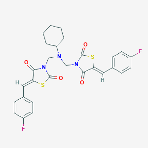 molecular formula C28H25F2N3O4S2 B422668 3-[(Cyclohexyl{[5-(4-fluorobenzylidene)-2,4-dioxo-1,3-thiazolidin-3-yl]methyl}amino)methyl]-5-(4-fluorobenzylidene)-1,3-thiazolidine-2,4-dione 