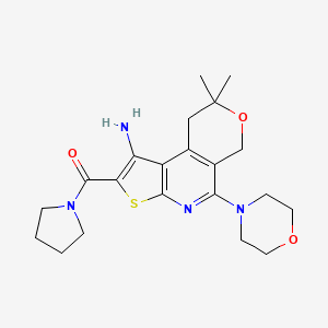 molecular formula C21H28N4O3S B4226701 8,8-dimethyl-5-(4-morpholinyl)-2-(1-pyrrolidinylcarbonyl)-8,9-dihydro-6H-pyrano[4,3-d]thieno[2,3-b]pyridin-1-amine 
