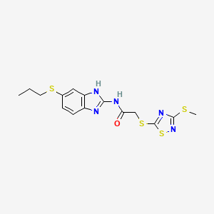 molecular formula C15H17N5OS4 B4226718 2-{[3-(methylthio)-1,2,4-thiadiazol-5-yl]thio}-N-[5-(propylthio)-1H-benzimidazol-2-yl]acetamide 