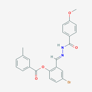 4-Bromo-2-(2-(4-methoxybenzoyl)carbohydrazonoyl)phenyl 3-methylbenzoate
