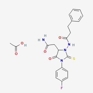 molecular formula C22H23FN4O5S B4226755 N-[5-(2-amino-2-oxoethyl)-3-(4-fluorophenyl)-4-oxo-2-thioxo-1-imidazolidinyl]-3-phenylpropanamide acetate 