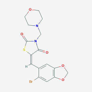 molecular formula C16H15BrN2O5S B422677 5-[(6-Bromo-1,3-benzodioxol-5-yl)methylene]-3-(4-morpholinylmethyl)-1,3-thiazolidine-2,4-dione 