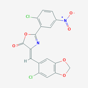 molecular formula C17H8Cl2N2O6 B422682 4-[(6-chloro-1,3-benzodioxol-5-yl)methylene]-2-{2-chloro-5-nitrophenyl}-1,3-oxazol-5(4H)-one 