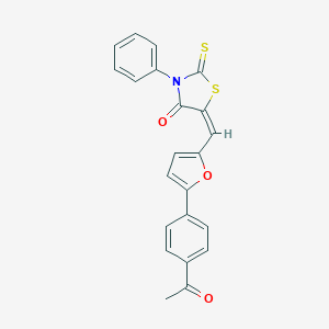 molecular formula C22H15NO3S2 B422688 5-{[5-(4-Acetylphenyl)-2-furyl]methylene}-3-phenyl-2-thioxo-1,3-thiazolidin-4-one CAS No. 5377-41-3
