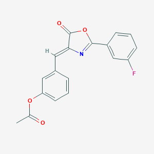 molecular formula C18H12FNO4 B422689 3-[(2-(3-fluorophenyl)-5-oxo-1,3-oxazol-4(5H)-ylidene)methyl]phenyl acetate 