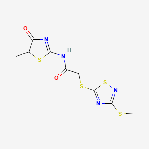 molecular formula C9H10N4O2S4 B4226910 N-(5-methyl-4-oxo-4,5-dihydro-1,3-thiazol-2-yl)-2-{[3-(methylthio)-1,2,4-thiadiazol-5-yl]thio}acetamide 