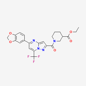 molecular formula C23H21F3N4O5 B4226957 ethyl 1-{[5-(1,3-benzodioxol-5-yl)-7-(trifluoromethyl)pyrazolo[1,5-a]pyrimidin-2-yl]carbonyl}-3-piperidinecarboxylate 