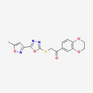 molecular formula C16H13N3O5S B4226989 1-(2,3-dihydro-1,4-benzodioxin-6-yl)-2-{[5-(5-methyl-3-isoxazolyl)-1,3,4-oxadiazol-2-yl]thio}ethanone 