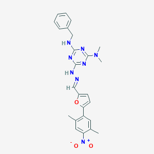 molecular formula C25H26N8O3 B422700 5-{4-Nitro-2,5-dimethylphenyl}-2-furaldehyde [4-(benzylamino)-6-(dimethylamino)-1,3,5-triazin-2-yl]hydrazone 