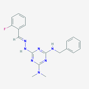 molecular formula C19H20FN7 B422701 2-Fluorobenzaldehyde [4-(benzylamino)-6-(dimethylamino)-1,3,5-triazin-2-yl]hydrazone 