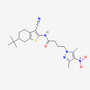 molecular formula C22H29N5O3S B4227070 N-(6-tert-butyl-3-cyano-4,5,6,7-tetrahydro-1-benzothien-2-yl)-4-(3,5-dimethyl-4-nitro-1H-pyrazol-1-yl)butanamide 