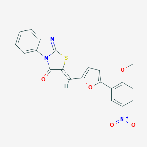 molecular formula C21H13N3O5S B422710 (2Z)-2-{[5-(2-methoxy-5-nitrophenyl)furan-2-yl]methylidene}[1,3]thiazolo[3,2-a]benzimidazol-3(2H)-one 