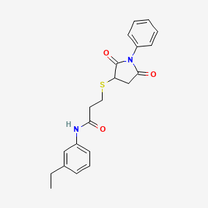 molecular formula C21H22N2O3S B4227113 3-[(2,5-dioxo-1-phenyl-3-pyrrolidinyl)thio]-N-(3-ethylphenyl)propanamide 