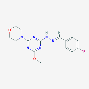 molecular formula C15H17FN6O2 B422733 4-Fluorobenzaldehyde [4-methoxy-6-(4-morpholinyl)-1,3,5-triazin-2-yl]hydrazone 