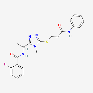 molecular formula C21H22FN5O2S B4227339 N-(1-{5-[(3-anilino-3-oxopropyl)thio]-4-methyl-4H-1,2,4-triazol-3-yl}ethyl)-2-fluorobenzamide 