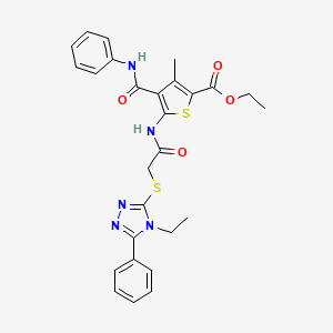 molecular formula C27H27N5O4S2 B4227356 ethyl 4-(anilinocarbonyl)-5-({[(4-ethyl-5-phenyl-4H-1,2,4-triazol-3-yl)thio]acetyl}amino)-3-methyl-2-thiophenecarboxylate 