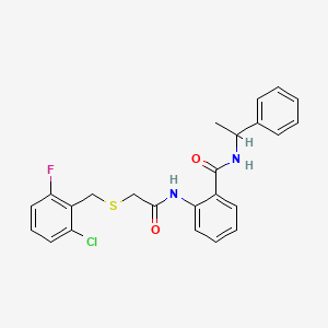 molecular formula C24H22ClFN2O2S B4227390 2-({[(2-chloro-6-fluorobenzyl)thio]acetyl}amino)-N-(1-phenylethyl)benzamide 