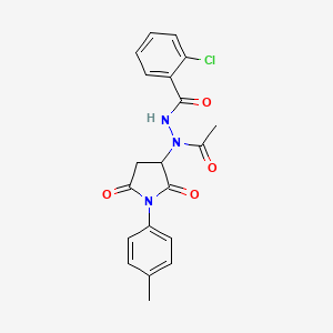 molecular formula C20H18ClN3O4 B4227411 N'-acetyl-2-chloro-N'-[1-(4-methylphenyl)-2,5-dioxo-3-pyrrolidinyl]benzohydrazide 