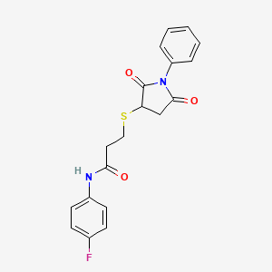 molecular formula C19H17FN2O3S B4227420 3-[(2,5-dioxo-1-phenyl-3-pyrrolidinyl)thio]-N-(4-fluorophenyl)propanamide 