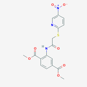 molecular formula C17H15N3O7S B4227491 dimethyl 2-({[(5-nitro-2-pyridinyl)thio]acetyl}amino)terephthalate 