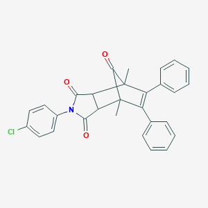 molecular formula C29H22ClNO3 B422751 4-(4-Chlorophenyl)-1,7-dimethyl-8,9-diphenyl-4-azatricyclo[5.2.1.0~2,6~]dec-8-ene-3,5,10-trione 