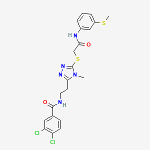 molecular formula C21H21Cl2N5O2S2 B4227510 3,4-dichloro-N-(2-{4-methyl-5-[(2-{[3-(methylthio)phenyl]amino}-2-oxoethyl)thio]-4H-1,2,4-triazol-3-yl}ethyl)benzamide 