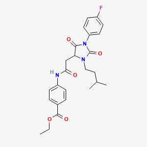 ethyl 4-({[1-(4-fluorophenyl)-3-(3-methylbutyl)-2,5-dioxo-4-imidazolidinyl]acetyl}amino)benzoate