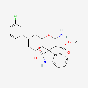 ethyl 2-amino-7-(3-chlorophenyl)-2',5-dioxo-1',2',5,6,7,8-hexahydrospiro[chromene-4,3'-indole]-3-carboxylate