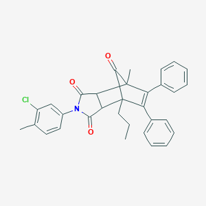molecular formula C32H28ClNO3 B422757 4-(3-Chloro-4-methylphenyl)-1-methyl-8,9-diphenyl-7-propyl-4-azatricyclo[5.2.1.0~2,6~]dec-8-ene-3,5,10-trione 