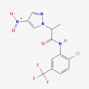 molecular formula C13H10ClF3N4O3 B4227634 N-[2-chloro-5-(trifluoromethyl)phenyl]-2-(4-nitro-1H-pyrazol-1-yl)propanamide 