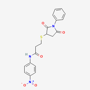 molecular formula C19H17N3O5S B4227679 3-[(2,5-dioxo-1-phenyl-3-pyrrolidinyl)thio]-N-(4-nitrophenyl)propanamide 