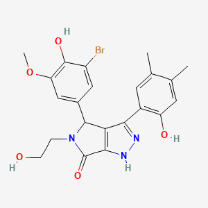 molecular formula C22H22BrN3O5 B4227794 4-(3-bromo-4-hydroxy-5-methoxyphenyl)-3-(2-hydroxy-4,5-dimethylphenyl)-5-(2-hydroxyethyl)-4,5-dihydropyrrolo[3,4-c]pyrazol-6(1H)-one 