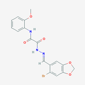 molecular formula C17H14BrN3O5 B422784 2-{(2E)-2-[(6-bromo-1,3-benzodioxol-5-yl)methylidene]hydrazinyl}-N-(2-methoxyphenyl)-2-oxoacetamide 