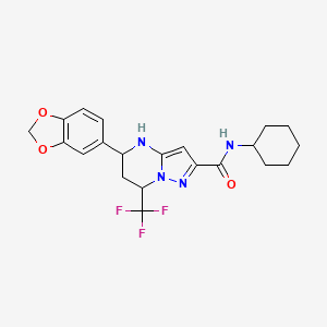 molecular formula C21H23F3N4O3 B4227883 5-(1,3-benzodioxol-5-yl)-N-cyclohexyl-7-(trifluoromethyl)-4,5,6,7-tetrahydropyrazolo[1,5-a]pyrimidine-2-carboxamide 