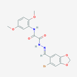 molecular formula C18H16BrN3O6 B422790 2-{2-[(6-bromo-1,3-benzodioxol-5-yl)methylene]hydrazino}-N-(2,5-dimethoxyphenyl)-2-oxoacetamide 