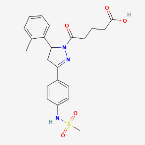 molecular formula C22H25N3O5S B4227925 5-(5-(2-methylphenyl)-3-{4-[(methylsulfonyl)amino]phenyl}-4,5-dihydro-1H-pyrazol-1-yl)-5-oxopentanoic acid 