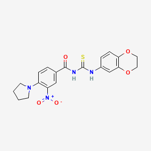 molecular formula C20H20N4O5S B4227942 N-[(2,3-dihydro-1,4-benzodioxin-6-ylamino)carbonothioyl]-3-nitro-4-(1-pyrrolidinyl)benzamide 