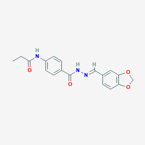 molecular formula C18H17N3O4 B422798 N-(4-{[2-(1,3-benzodioxol-5-ylmethylene)hydrazino]carbonyl}phenyl)propanamide 