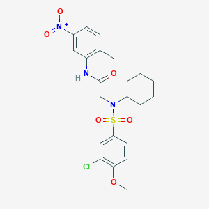 molecular formula C22H26ClN3O6S B4227993 N~2~-[(3-chloro-4-methoxyphenyl)sulfonyl]-N~2~-cyclohexyl-N~1~-(2-methyl-5-nitrophenyl)glycinamide 