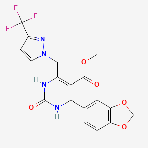 molecular formula C19H17F3N4O5 B4228006 ethyl 4-(1,3-benzodioxol-5-yl)-2-oxo-6-{[3-(trifluoromethyl)-1H-pyrazol-1-yl]methyl}-1,2,3,4-tetrahydro-5-pyrimidinecarboxylate 