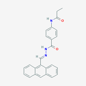 molecular formula C25H21N3O2 B422802 N-(4-{[2-(9-anthrylmethylene)hydrazino]carbonyl}phenyl)propanamide 