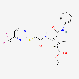 molecular formula C23H21F3N4O4S2 B4228036 ethyl 4-(anilinocarbonyl)-3-methyl-5-[({[4-methyl-6-(trifluoromethyl)-2-pyrimidinyl]thio}acetyl)amino]-2-thiophenecarboxylate 