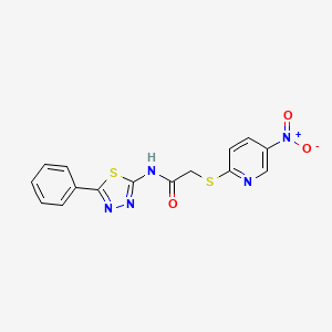 molecular formula C15H11N5O3S2 B4228062 2-[(5-nitro-2-pyridinyl)thio]-N-(5-phenyl-1,3,4-thiadiazol-2-yl)acetamide 
