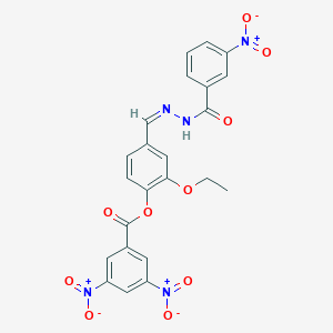 molecular formula C23H17N5O10 B422807 2-Ethoxy-4-(2-{3-nitrobenzoyl}carbohydrazonoyl)phenyl 3,5-bisnitrobenzoate 