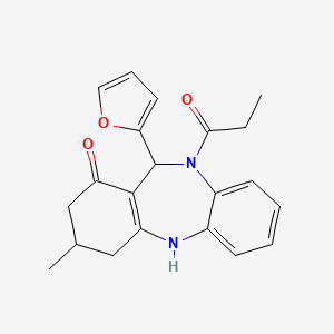 molecular formula C21H22N2O3 B4228080 11-(2-furyl)-3-methyl-10-propionyl-2,3,4,5,10,11-hexahydro-1H-dibenzo[b,e][1,4]diazepin-1-one 