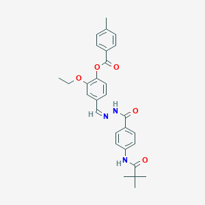molecular formula C29H31N3O5 B422809 4-(2-{4-[(2,2-Dimethylpropanoyl)amino]benzoyl}carbohydrazonoyl)-2-ethoxyphenyl 4-methylbenzoate 