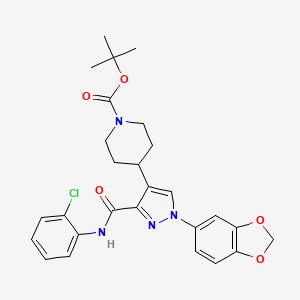 molecular formula C27H29ClN4O5 B4228097 tert-butyl 4-(1-(1,3-benzodioxol-5-yl)-3-{[(2-chlorophenyl)amino]carbonyl}-1H-pyrazol-4-yl)-1-piperidinecarboxylate 